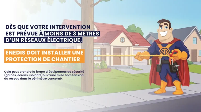 Mascotte Captain Rénov avec conseil ENEDIS